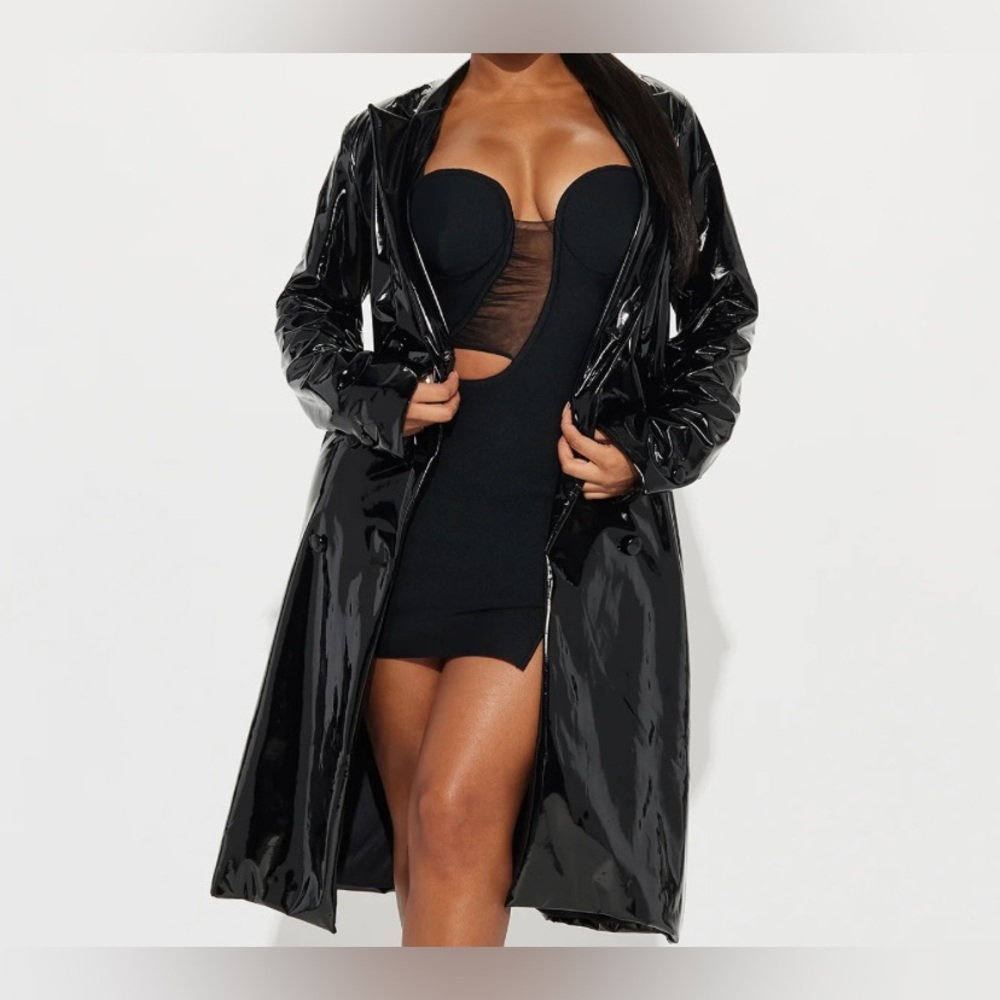 Black Faux Leather Trench Coat